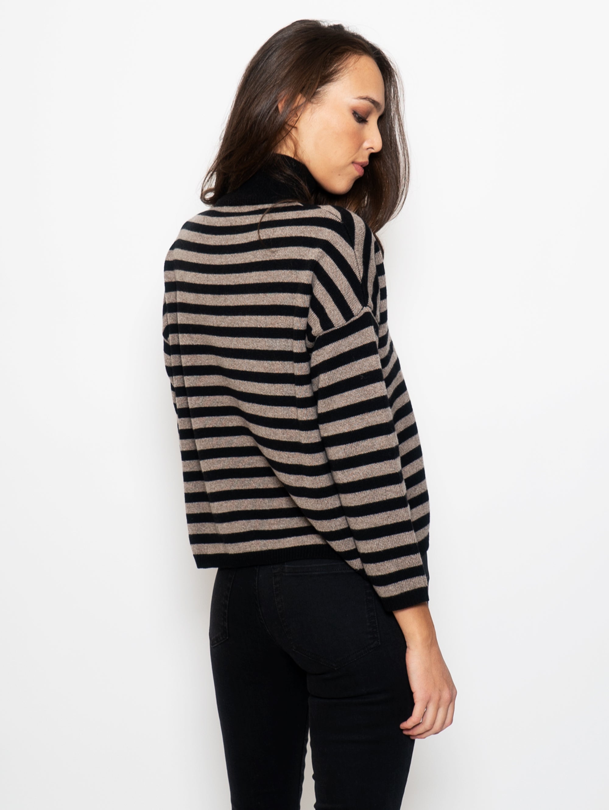 Striped Sweater with High Collar Black / Brown