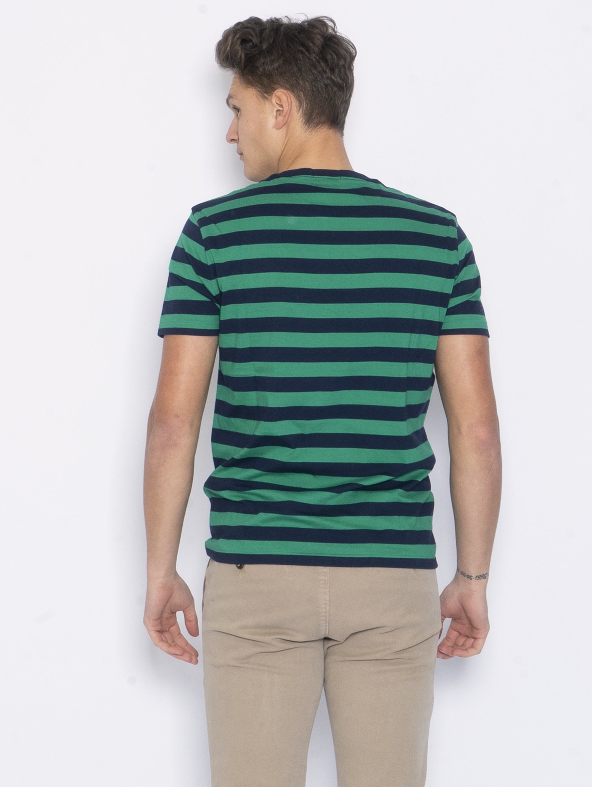 Kundenspezifisches grün gestreiftes Baumwoll-T-Shirt
