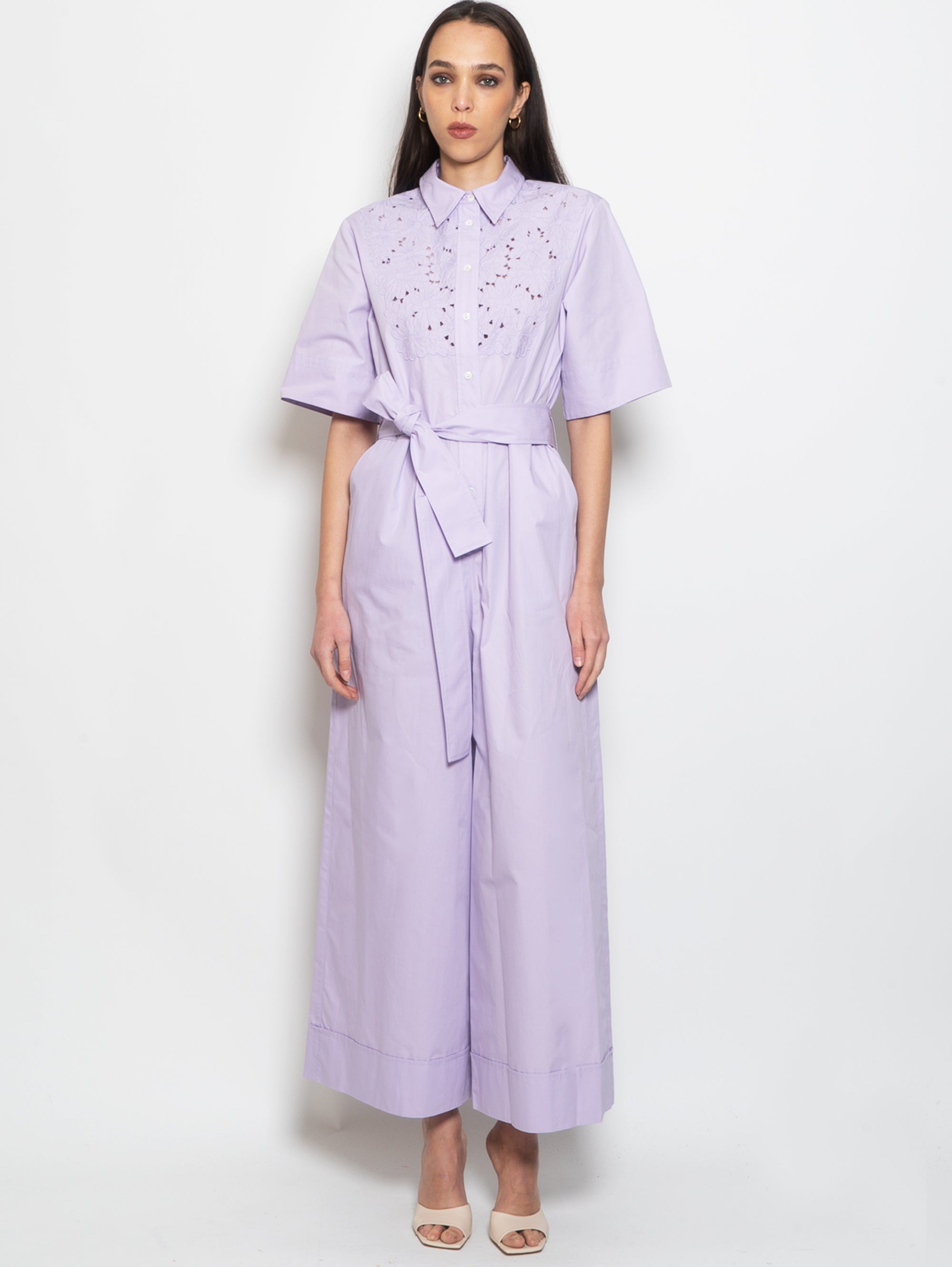 Jumpsuit with Lilac English Stitch Decoration
