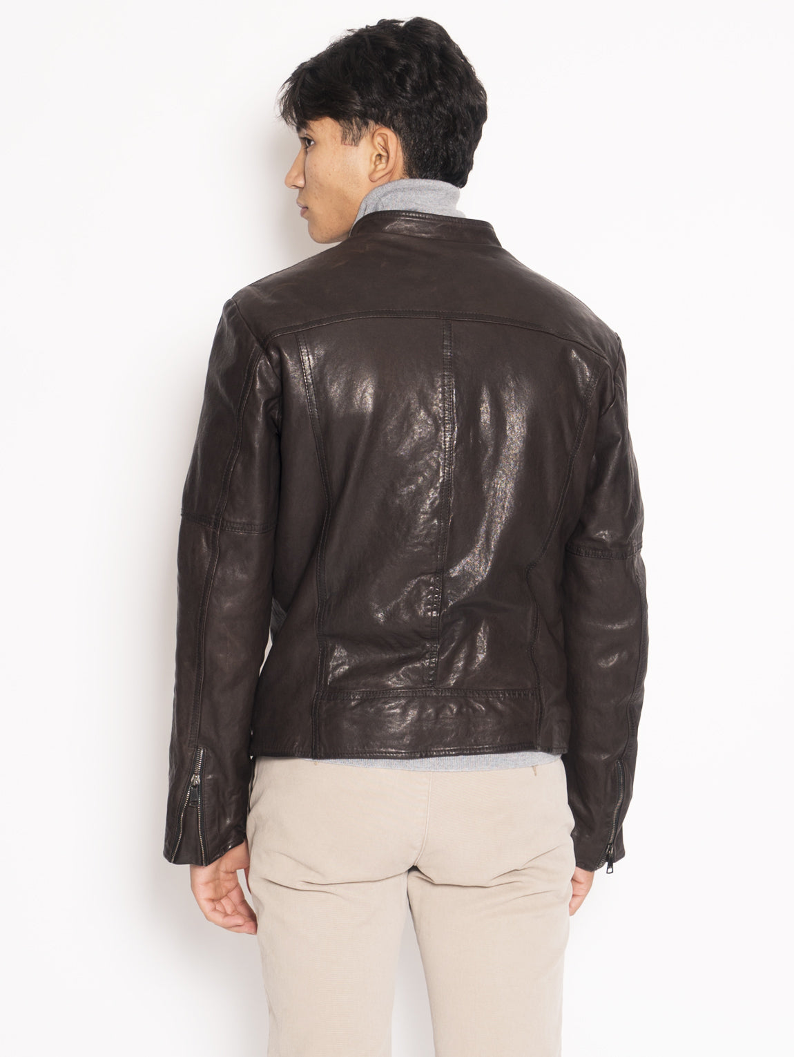 Brown padded leather biker