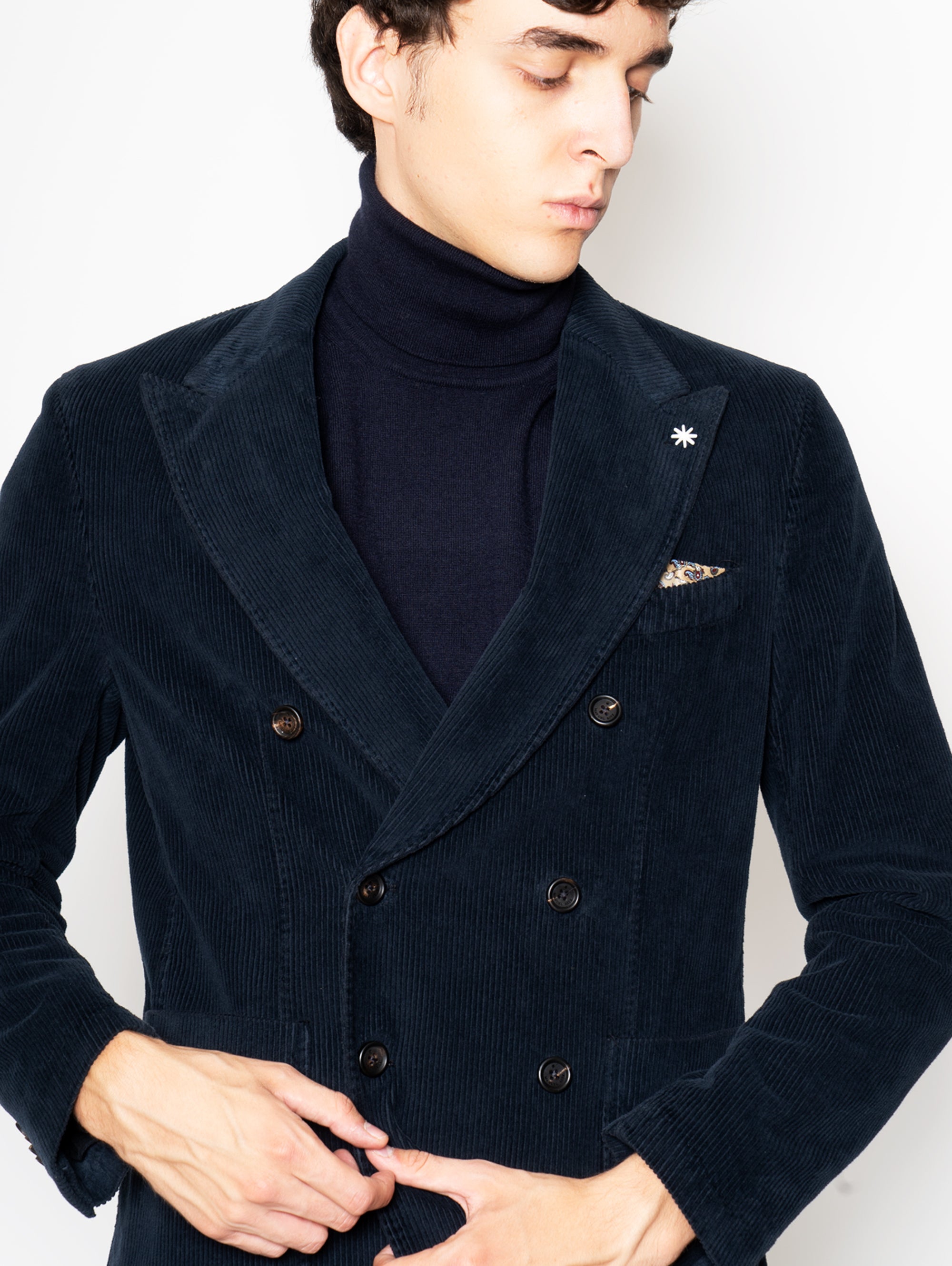 MANUEL RITZ Giacca Doppio Petto In Velluto A Coste Blu TRYME Shop MANUEL RITZ Giacca Doppio Petto In Velluto A Coste Blu TRYME Shop
