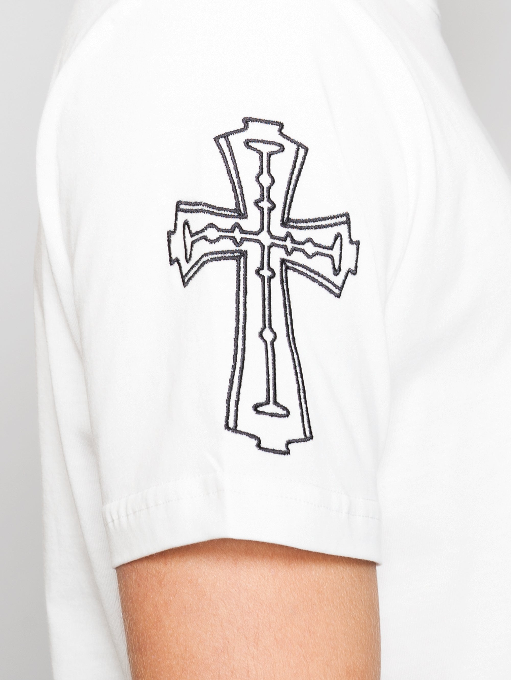 White T-shirt with Prints and Embroidery