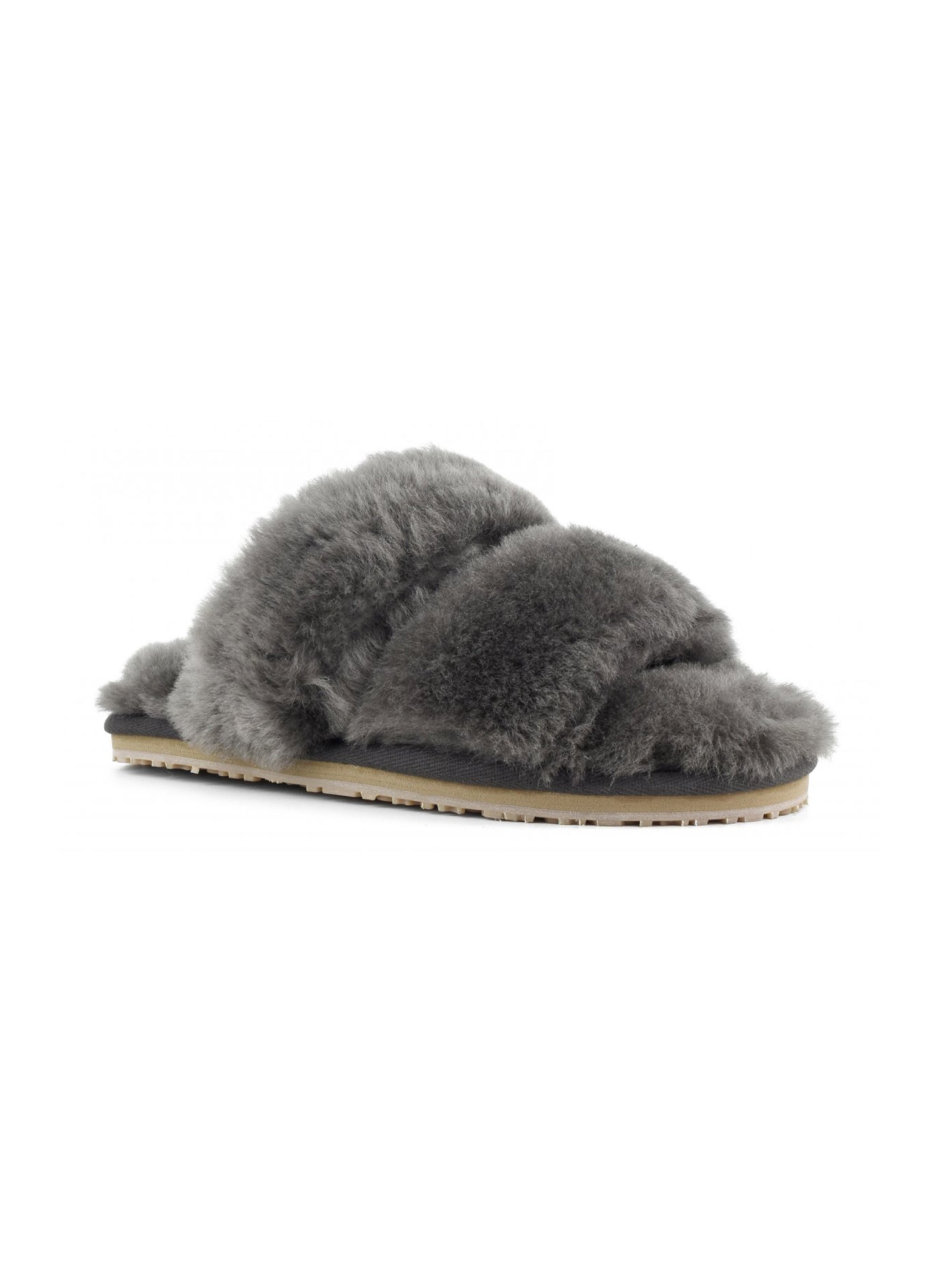 Slippers in Montone con Fasce Charcoal