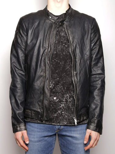 Giacca in pelle stile biker con abrasioni WU17S18299ASPO Nero-Jacket-WLG by GIORGIO BRATO-TRYME Shop