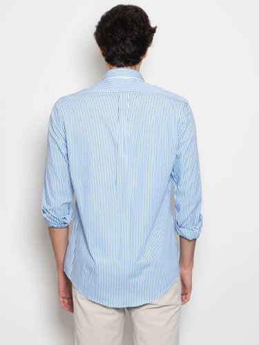 Stretchy Sport Shirt with Blue/White Stripes