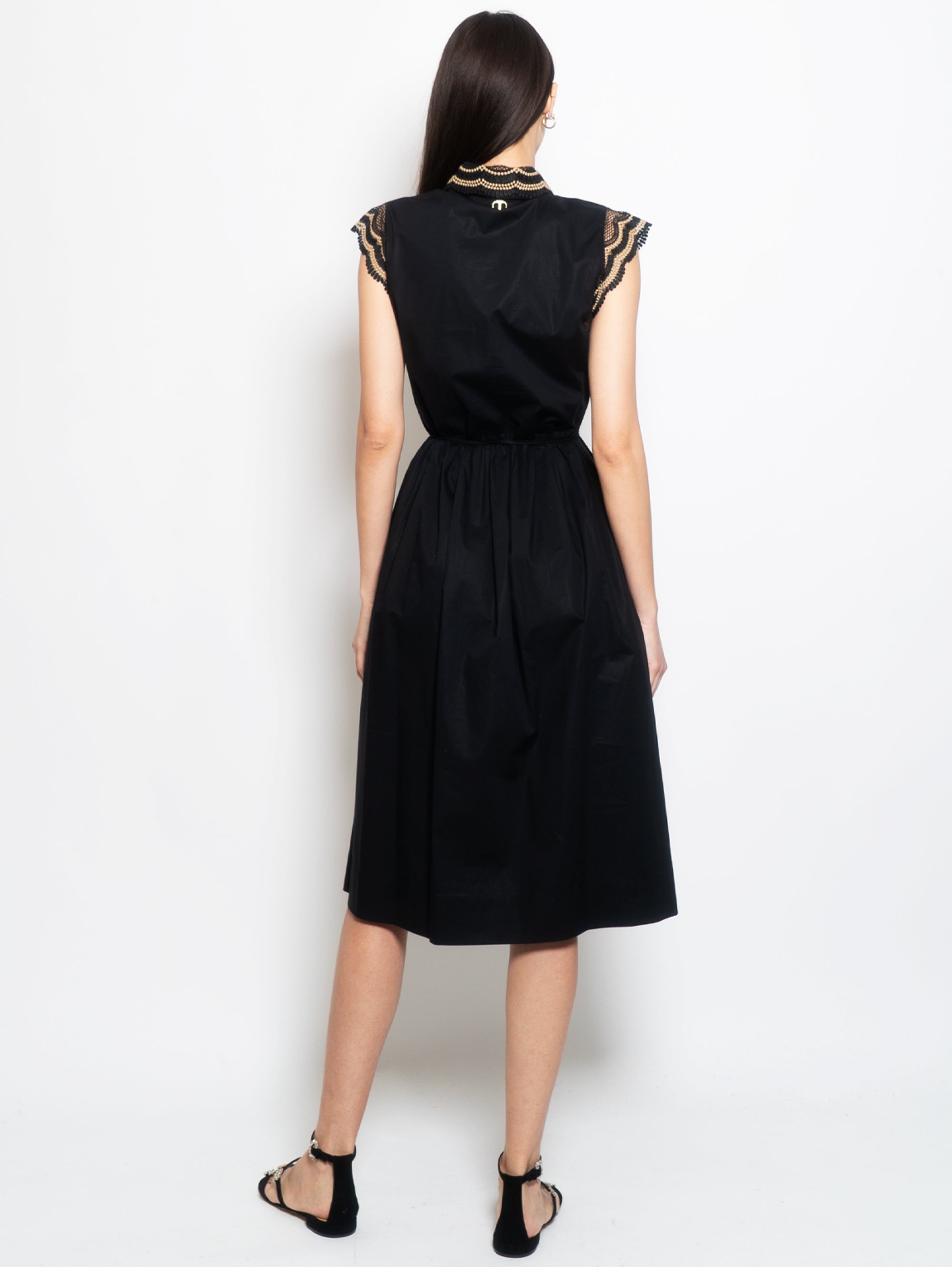 Long Dress with Black/Beige Lace Edge