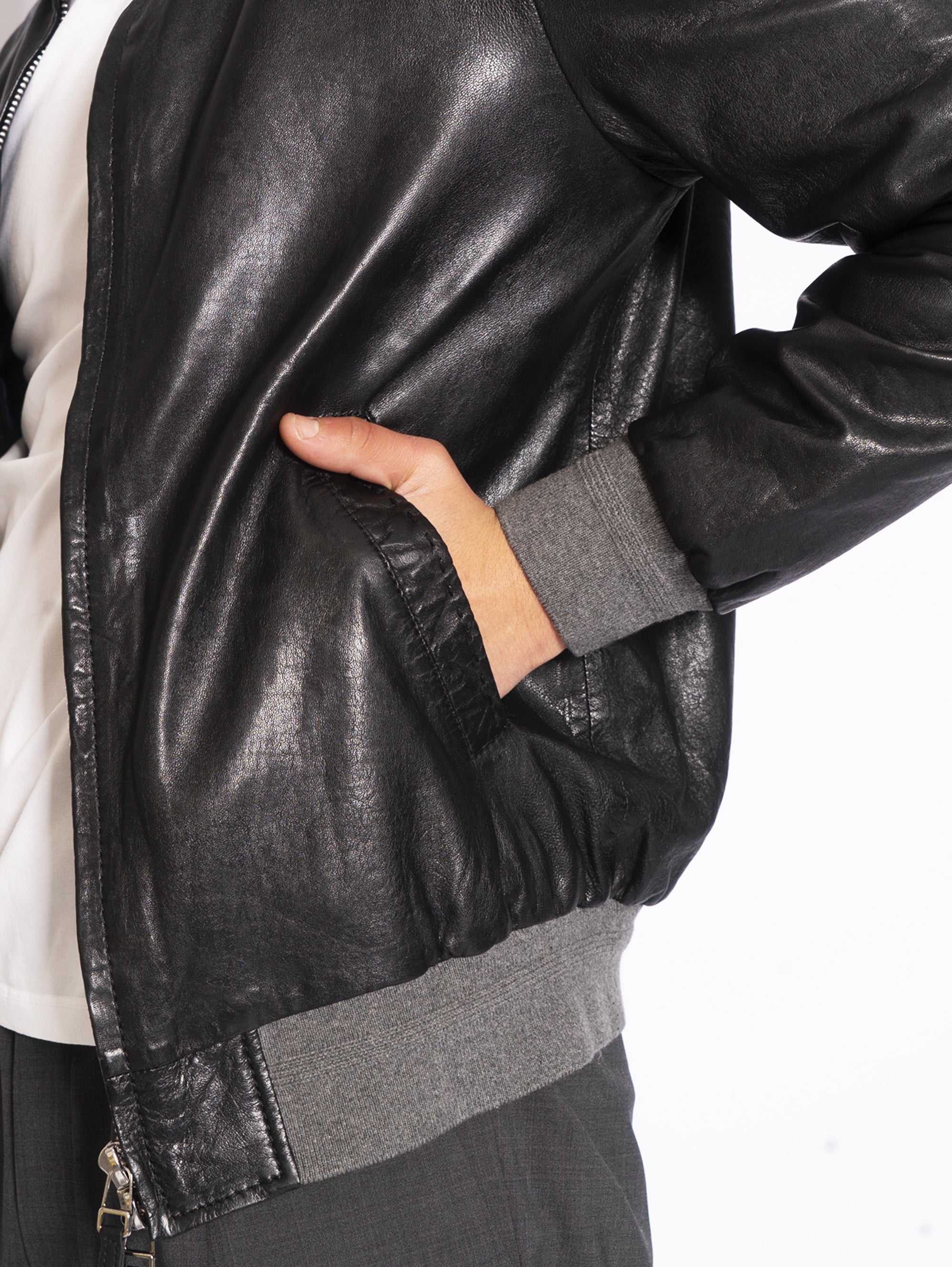 Harrington Jacket in Black Washed Leather
