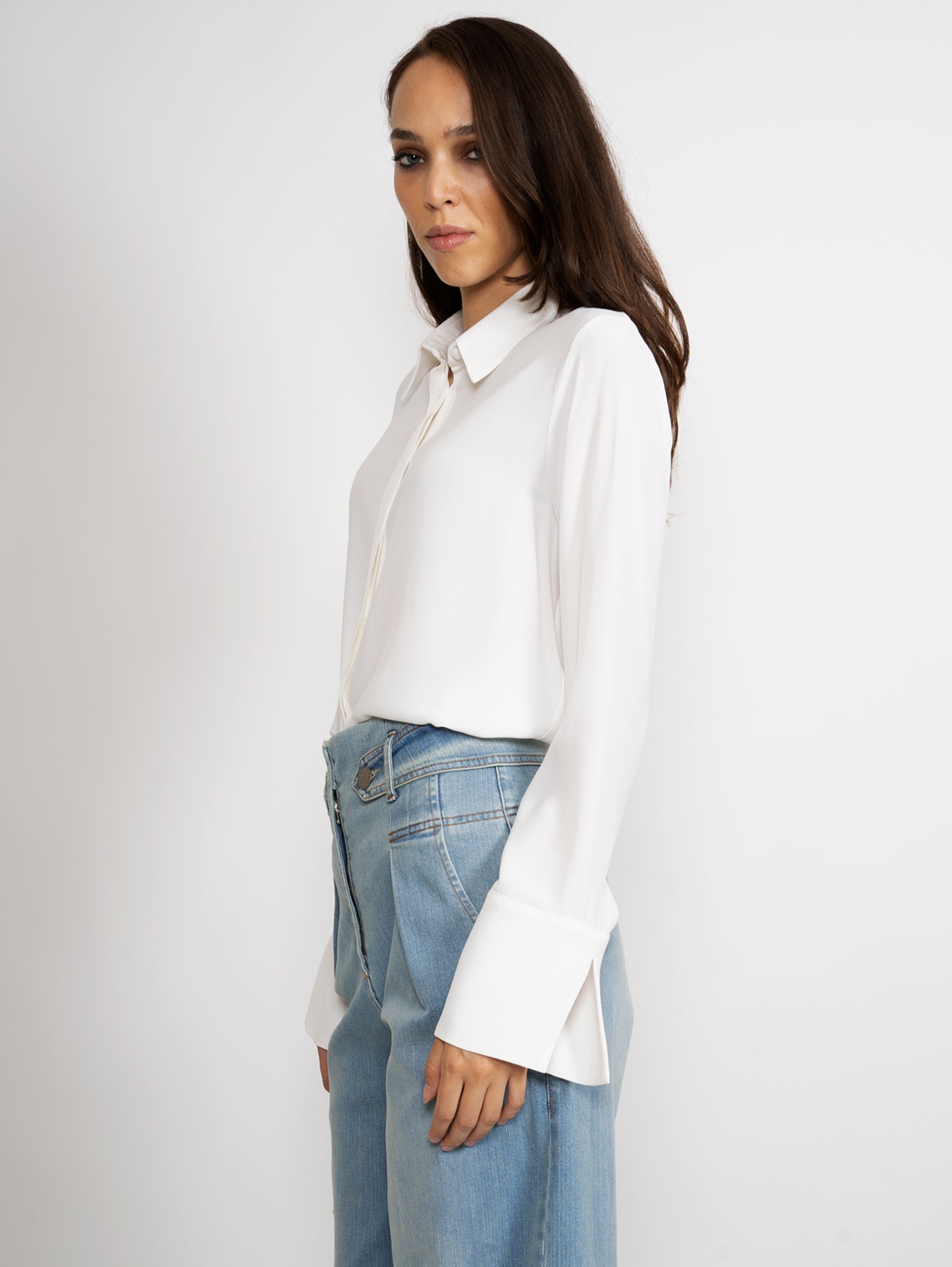 White Silk Shirt with Vents