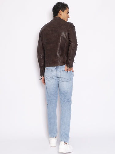 Dark Brown Leather Biker Jacket