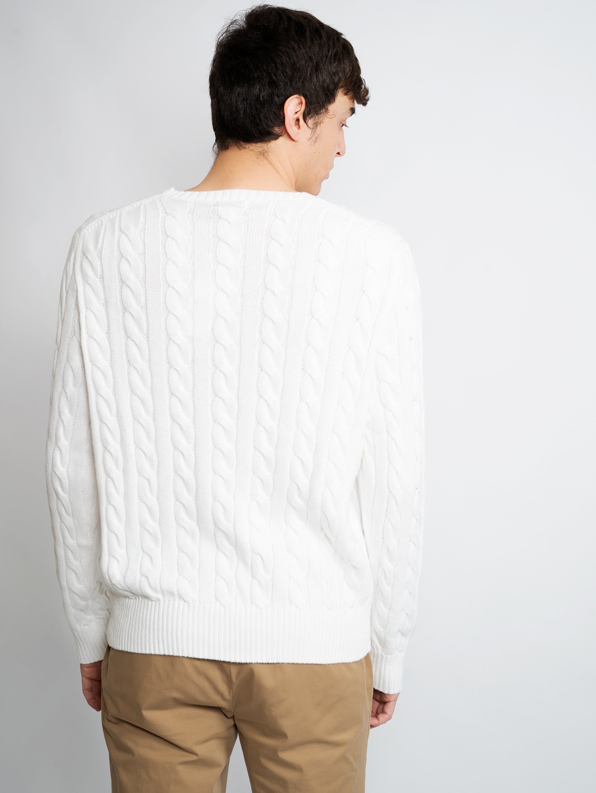 White Cotton Cable Sweater