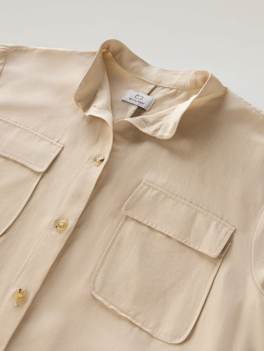 Linen Shirt Dress with Belt in Beige