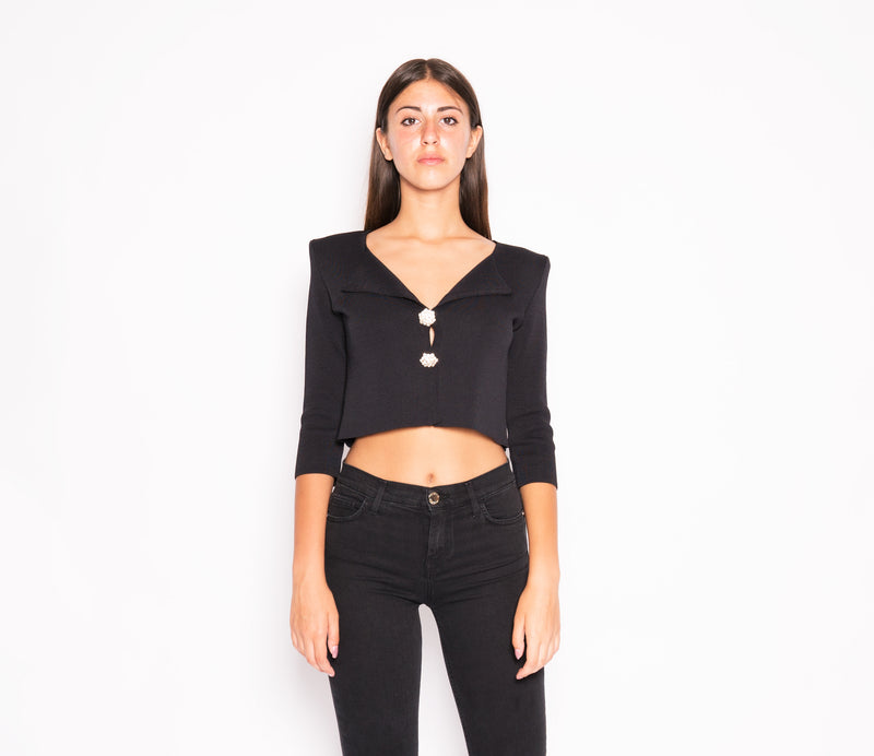 Cardigan con Bottoni Gioiello Prestuccio Nero