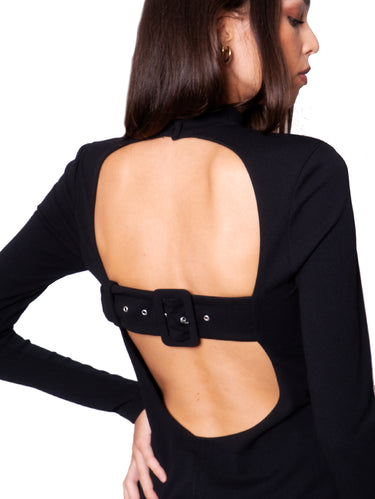 Longuette-Kleid mit offenem Rücken in Schwarz