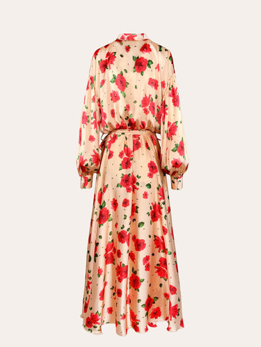 Robe chemisier en satin maxi floral multicolore