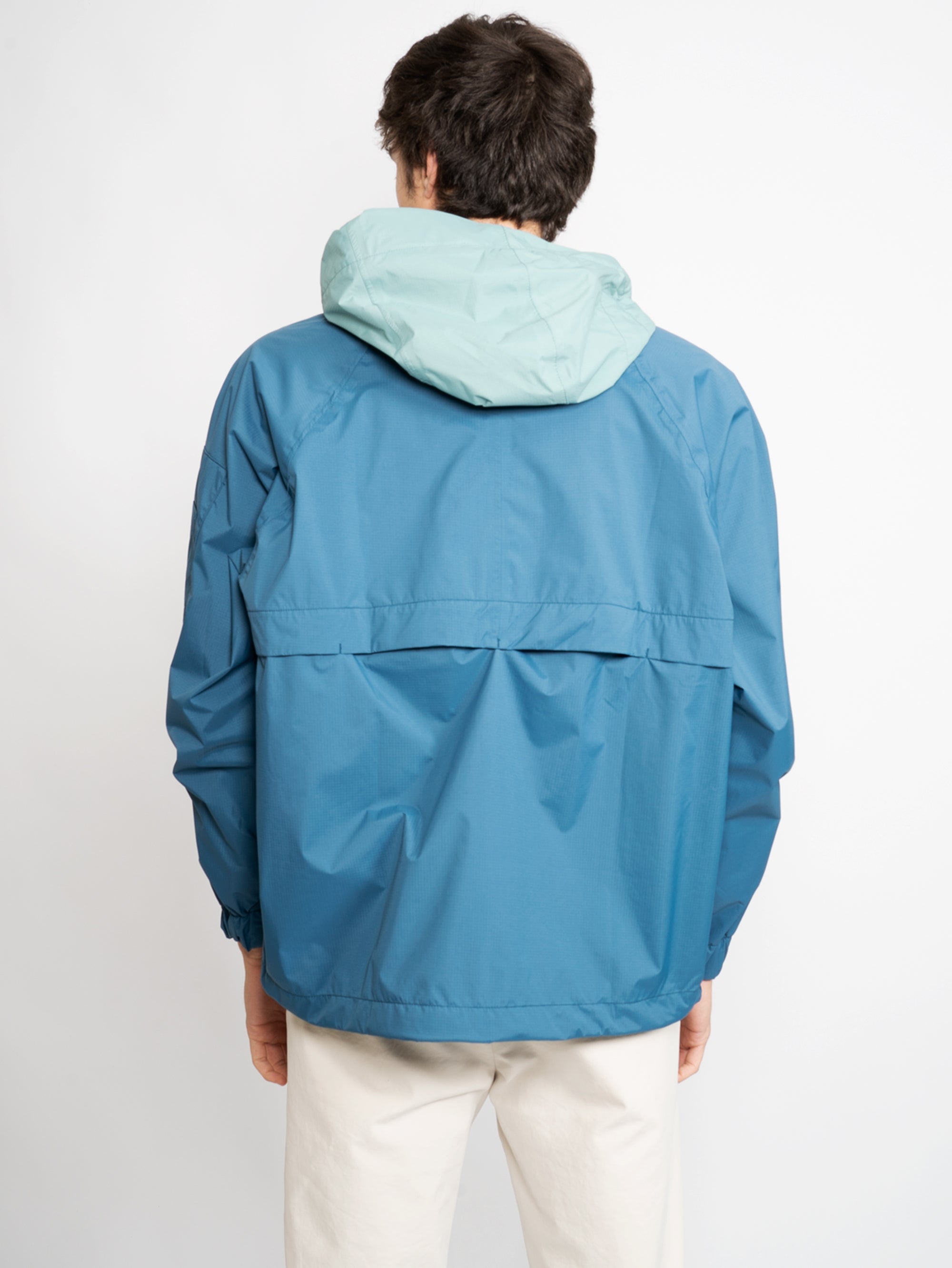 Blue Color Block Hooded Jacket