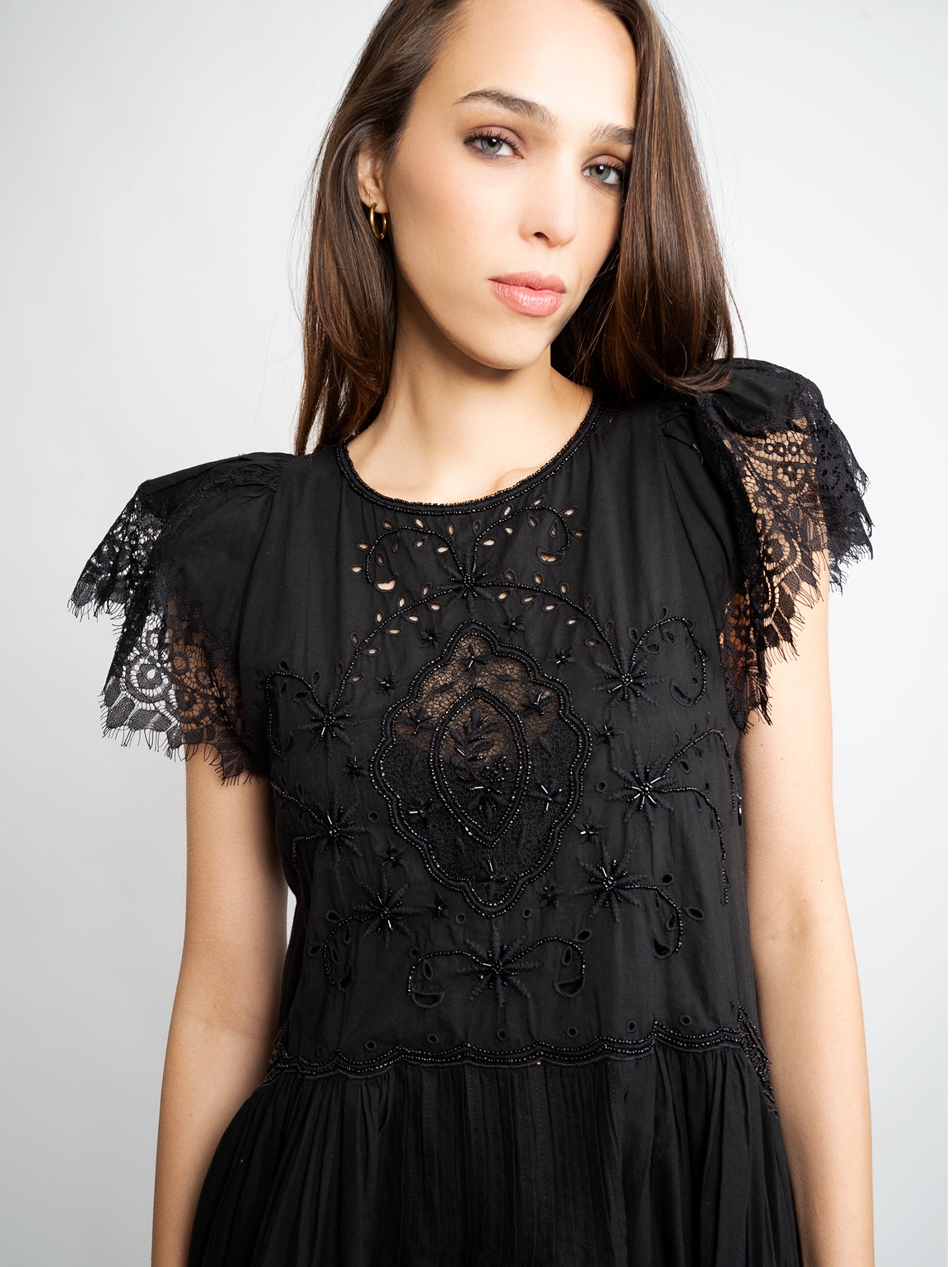 Black Embroidered Muslin Dress