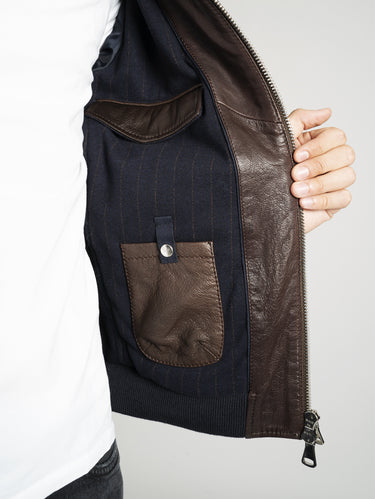 Lederjacke mit Lammfellkragen Dunkelbraun