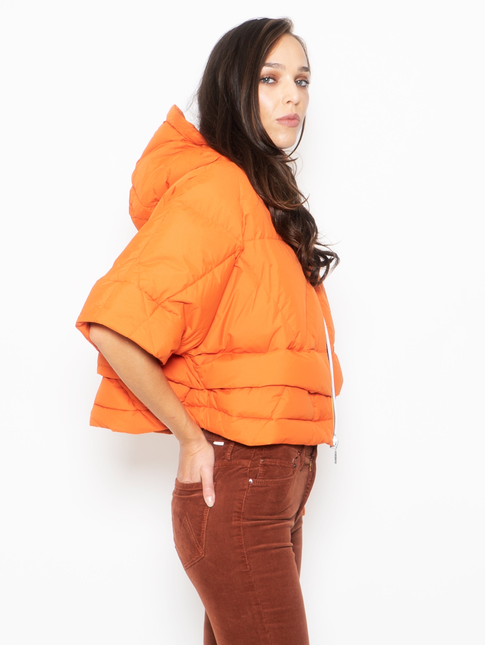 Short Down Jacket in Orange Recycled Nylon