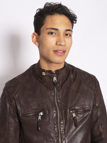 Dark Brown Leather Biker Jacket