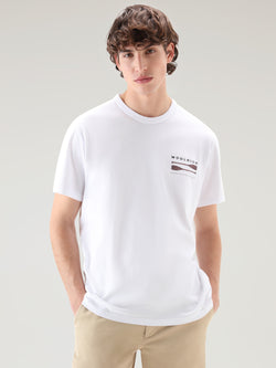 WOOLRICH-T-shirt con Stampa sul Petto e Posteriore Bianco-TRYME Shop
