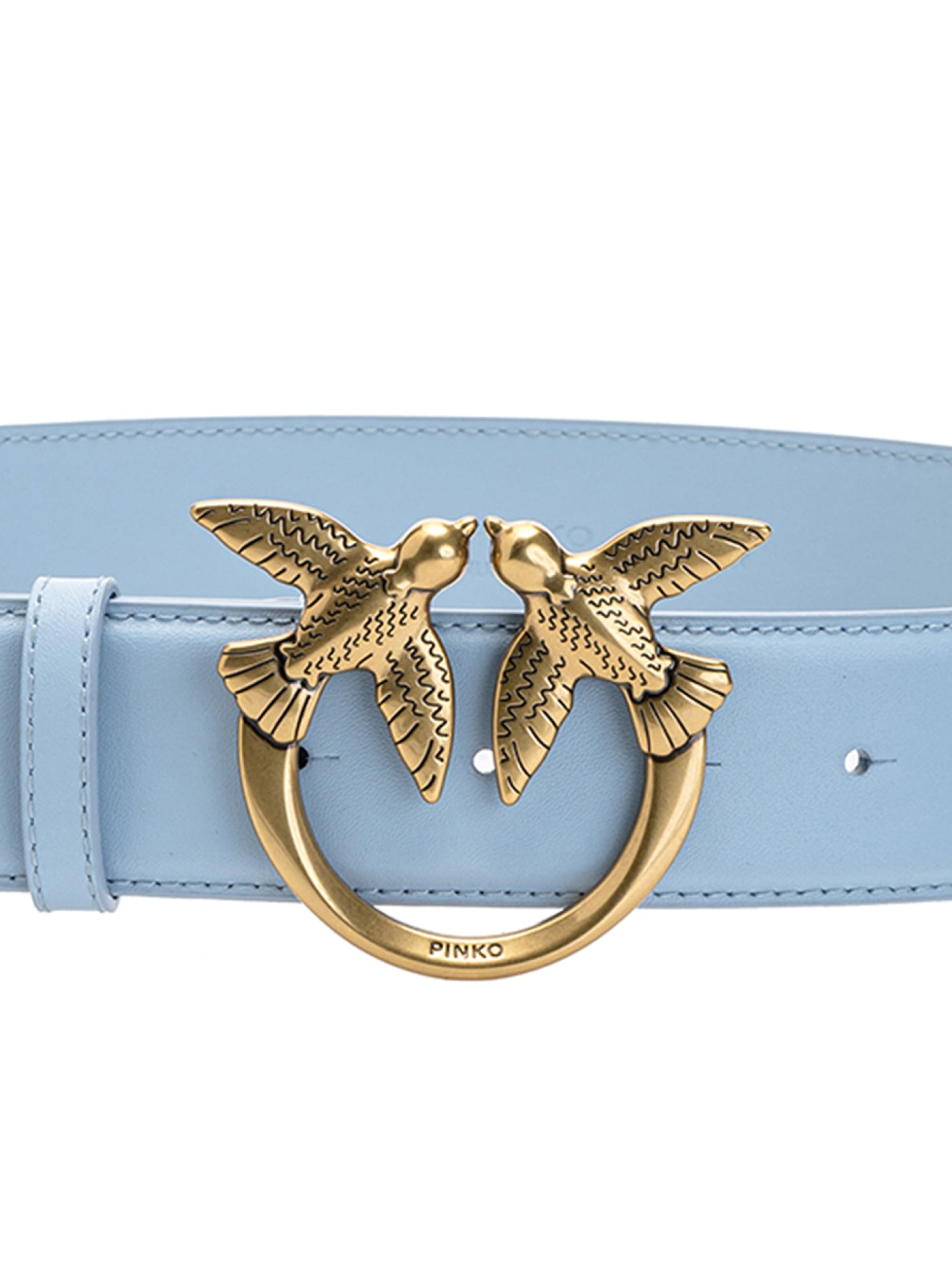 Leather Belt with Blue Gold Buckle