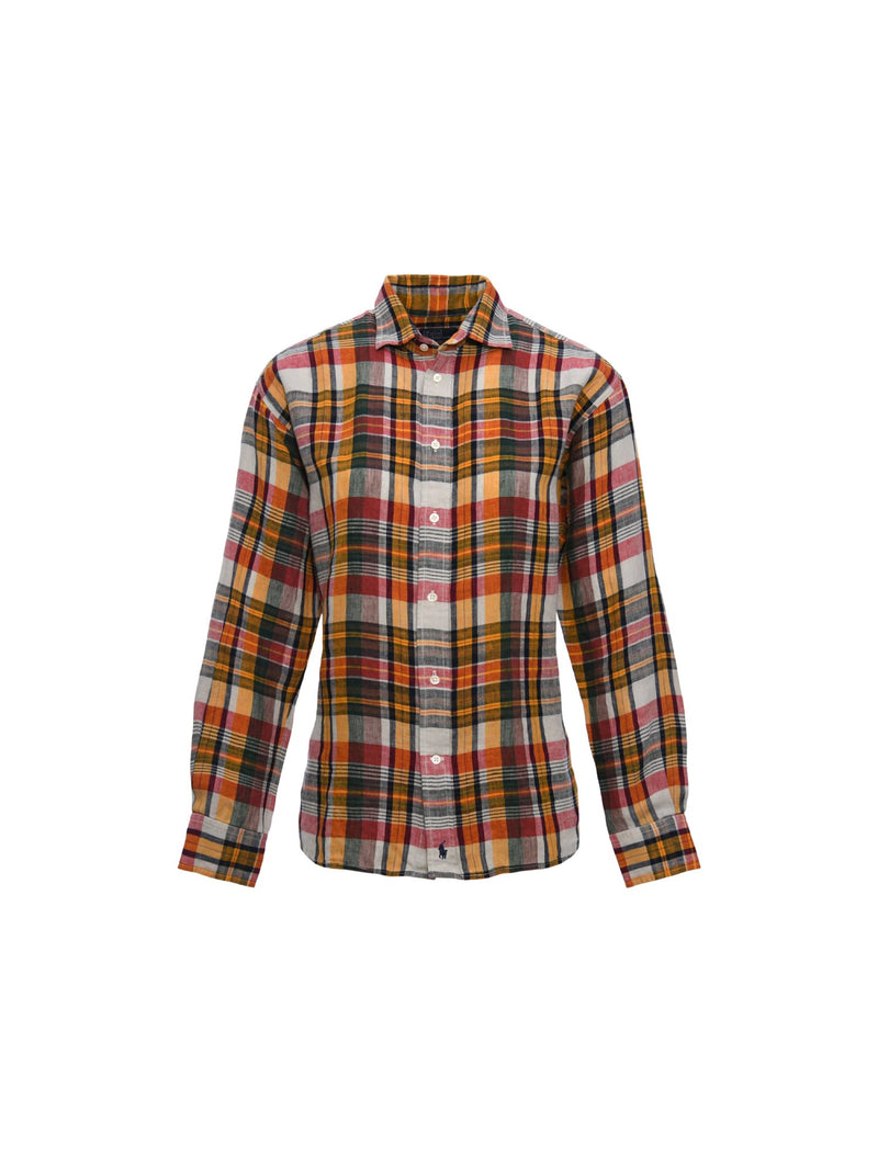 RALPH LAUREN-Camicia in Lino a Quadri Scozzese Multicolore-TRYME Shop