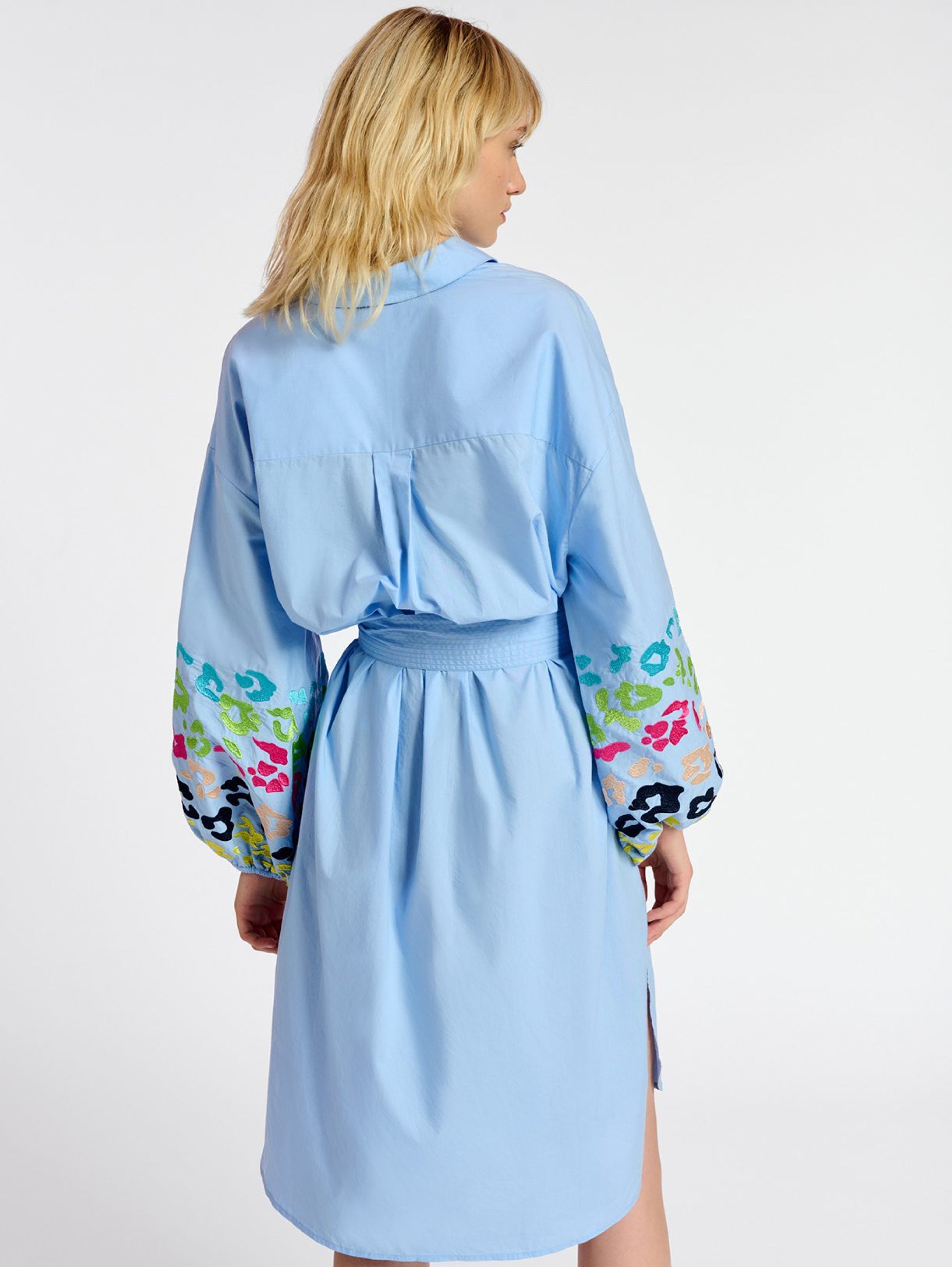 Shirt Dress with Blue Balloon Sleeves