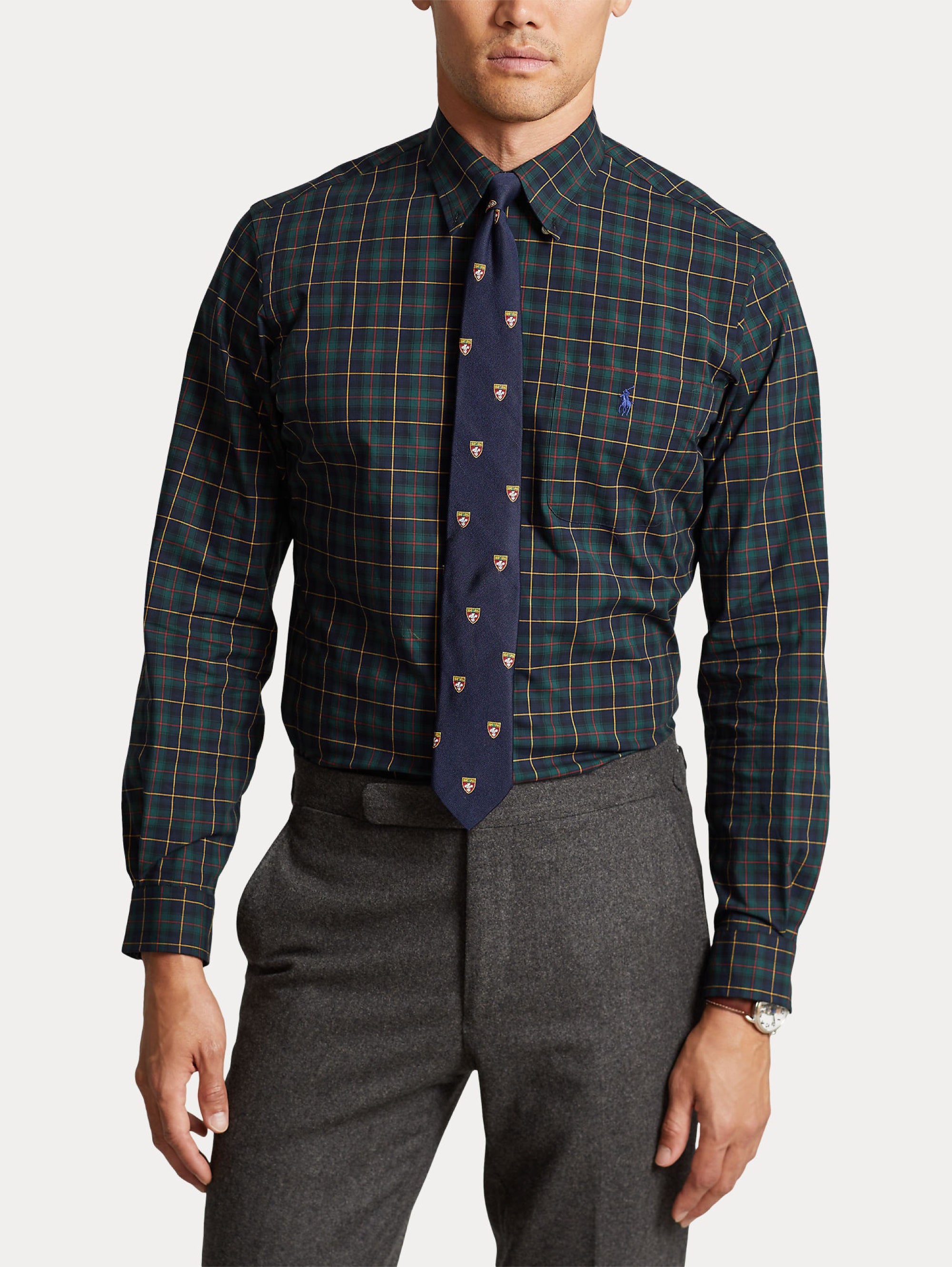 RALPH LAUREN-Camicia in Check Scozzese Verde/Blu-TRYME Shop