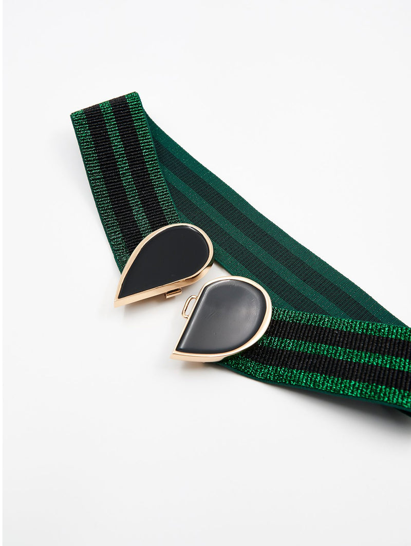 Cintura Elastica con Fibbia a Cuore Verde/Nero