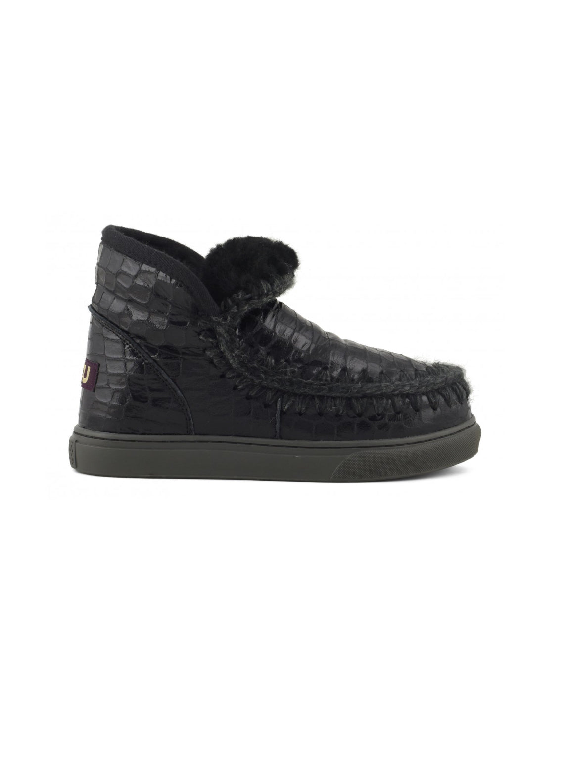 Croc Print Ankle Boot with Sneaker Sole - Black