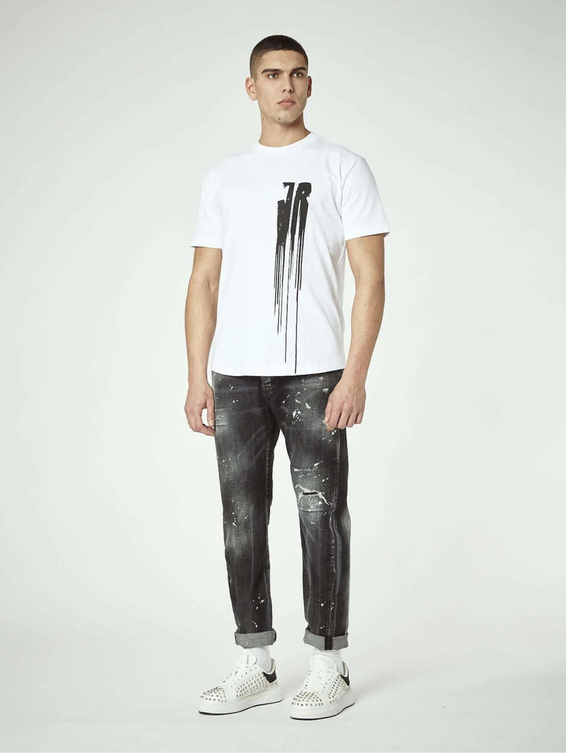 T-shirt Over con Stampa Fronte Retro Bianco