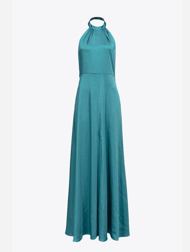 PINKO-Abito Lungo all'Americana in Raso Verde-TRYME Shop