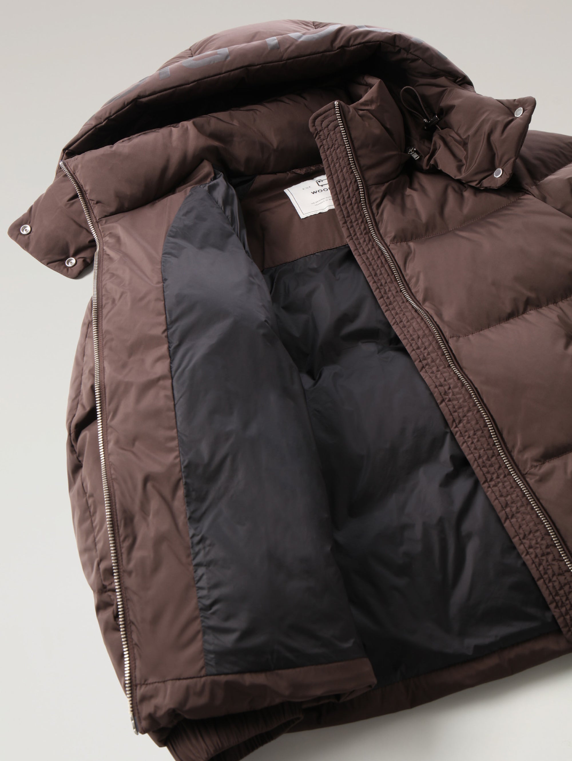 Short Down Jacket with Detachable Brown Hood