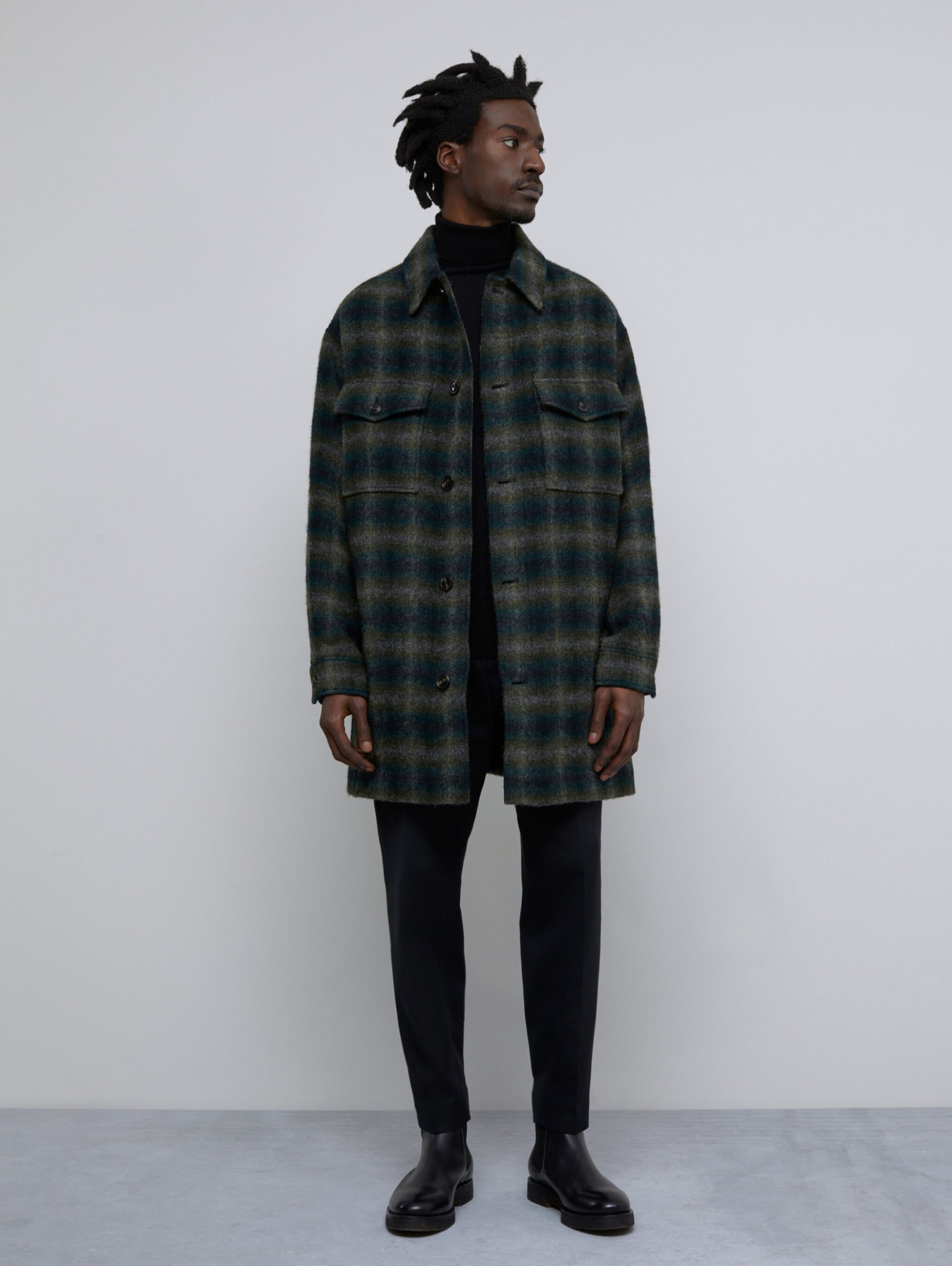 CLOSED-Cappotto Overshirt Check Verde-TRYME Shop