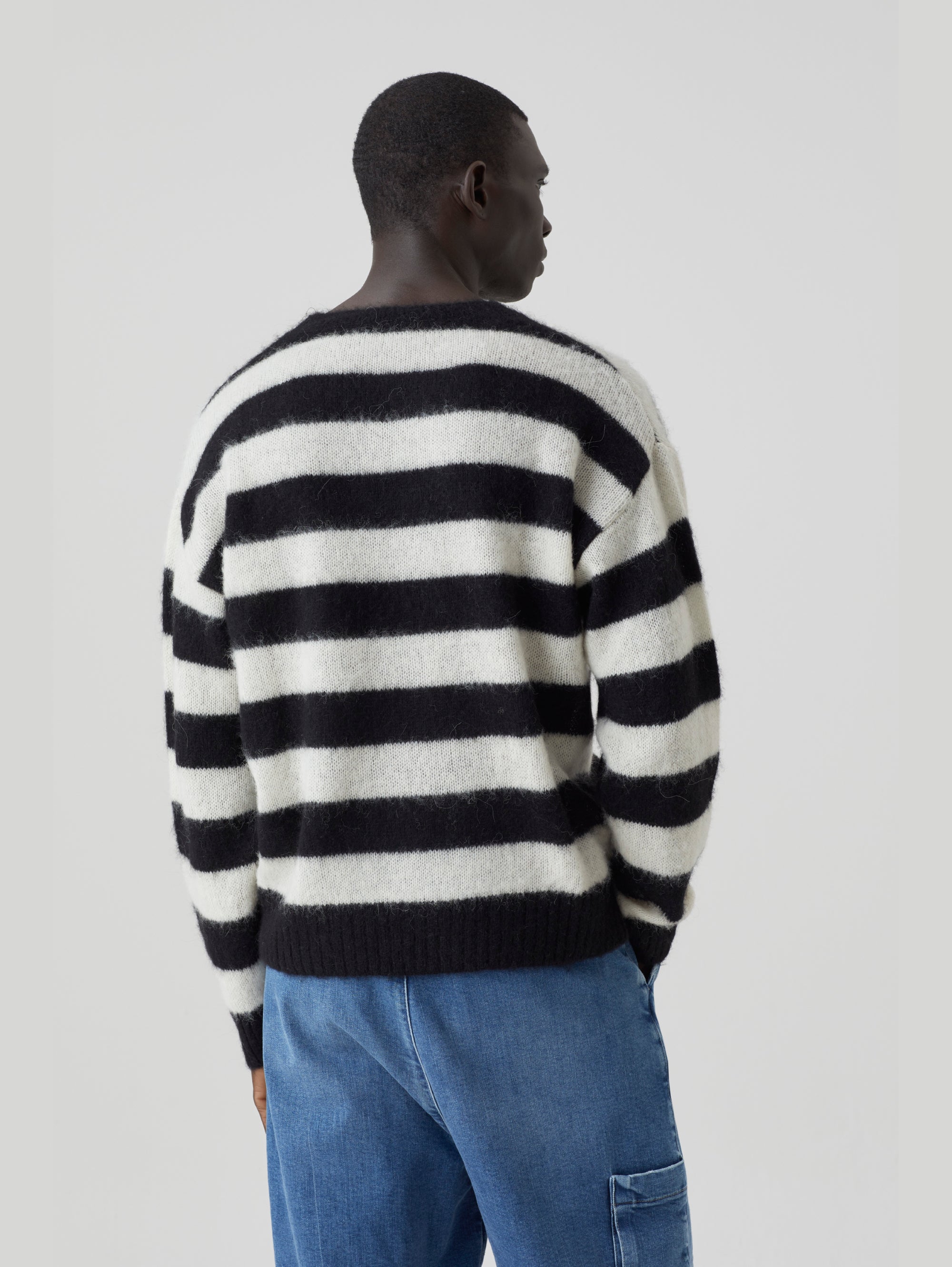 Striped Sweater in Mixed Alpaca White / Black