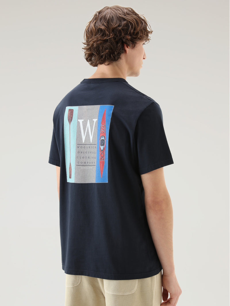 T-shirt con Stampa sul Petto e Posteriore Blu
