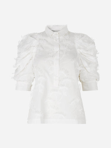MUNTHE-Camicia a Maniche Corte con Ricami White-TRYME Shop
