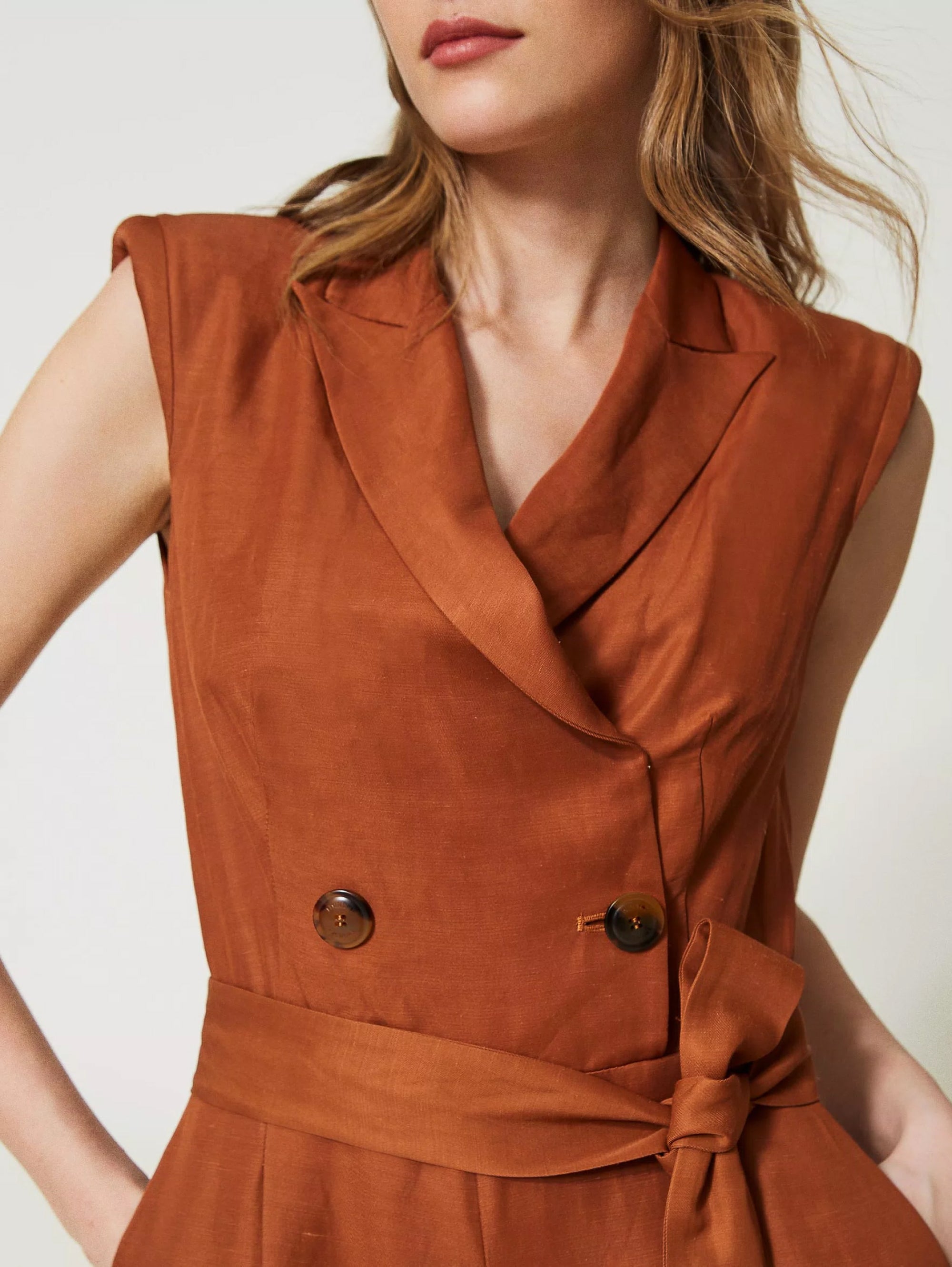 Double-Breasted Suit with Hazelnut Palazzo Pants
