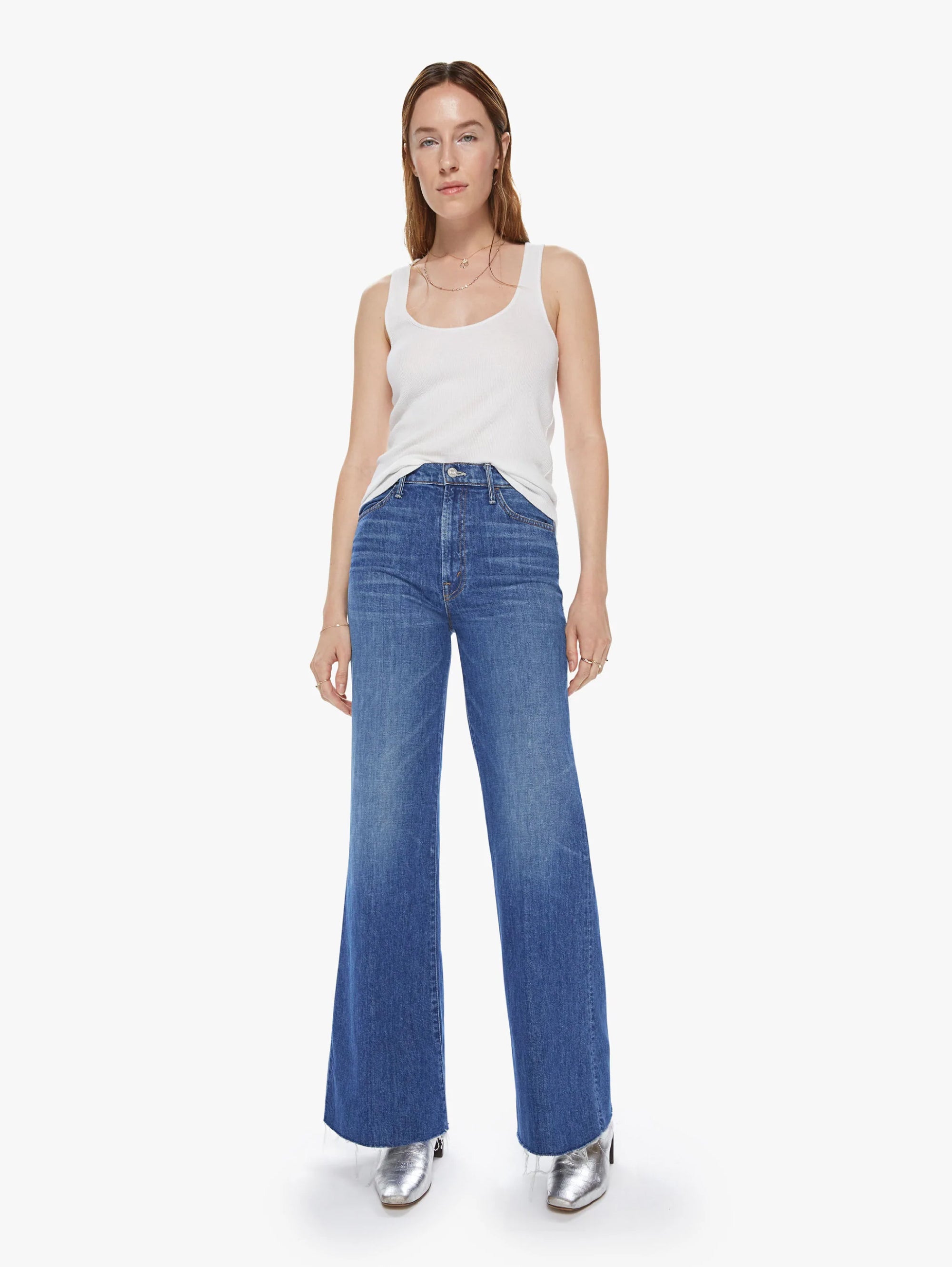 Flared Jeans with Blue Frayed Hem